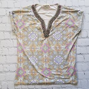 Michelle Parisou Boutique Bead Embelished Top Sz M